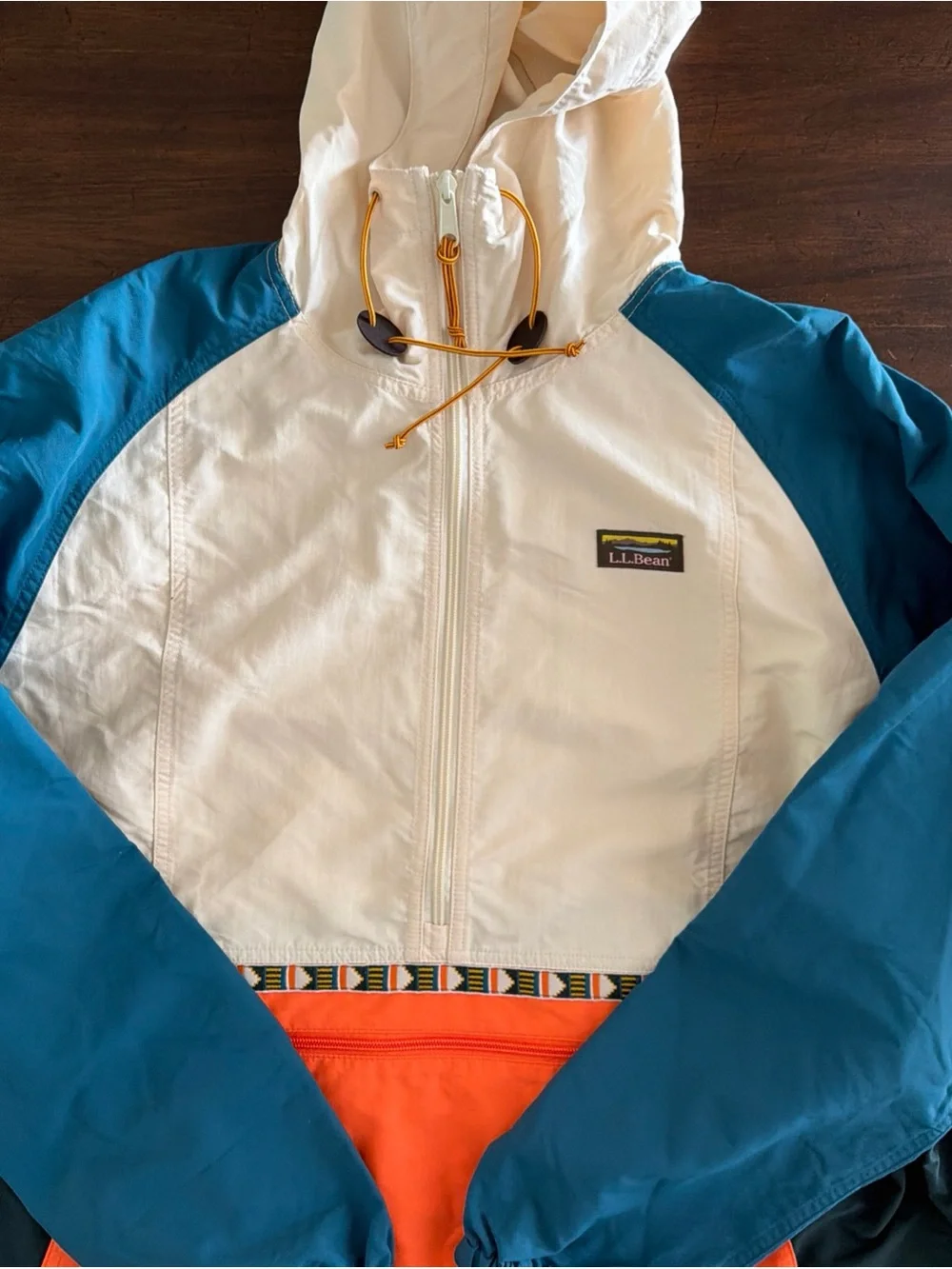 L.L.Bean Colorblock Anorak Jacket - Cream, Teal & Orange